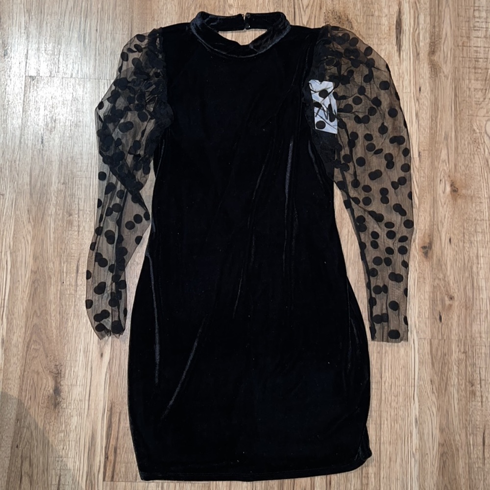 NEW! HP 🥳🥳🥳Zara Velvet Look Long Sleeve Dress with Polka Dot Detail - Picture 4 of 11